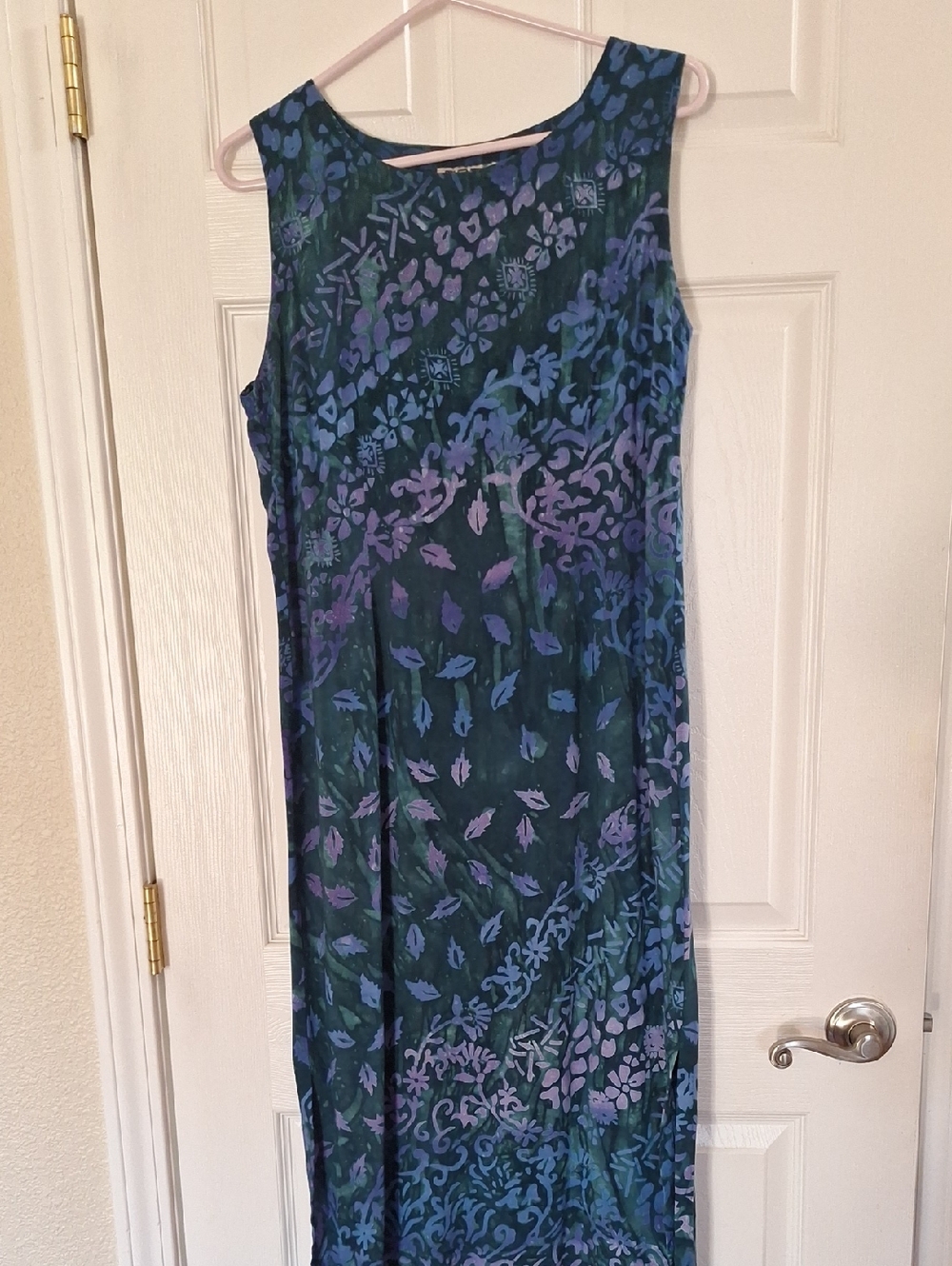 Women’s Teal & Purple Batik  Sleeveless Maxi Dress Size L